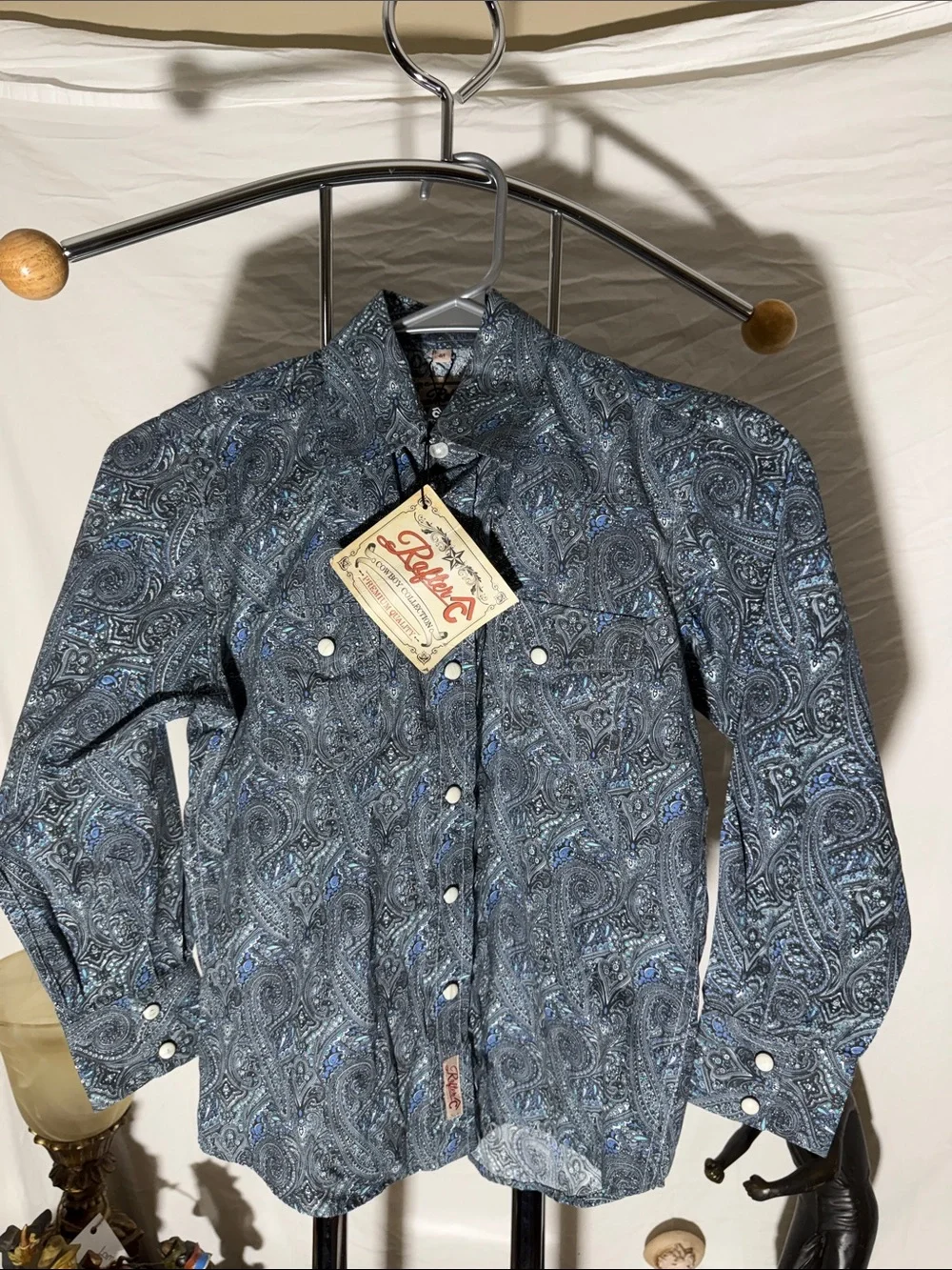 Paisley Button-Down Western Shirt for Kids - Blue